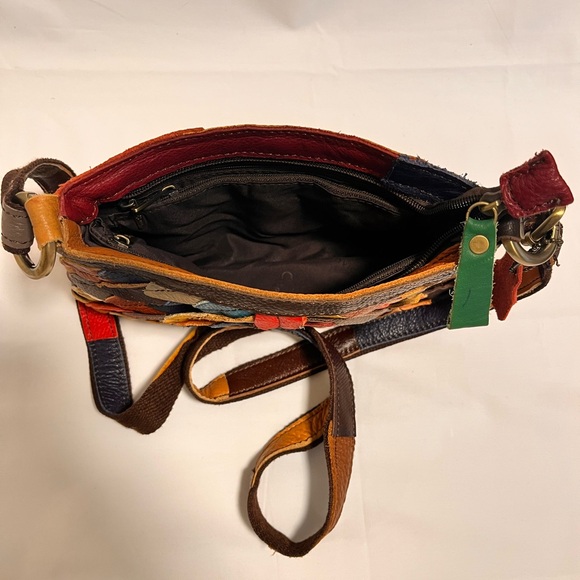 Vintage Leather Leaflet Covered Shoulder Bag, Boho with multicolored leaflets. - Picture 3 of 7